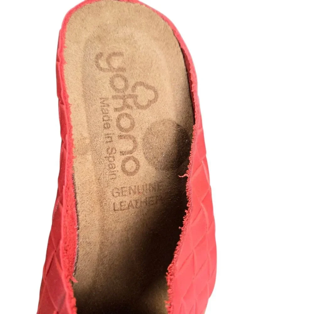 Yokono Cross Strap Red Leather Cork Wedge Weave Sandal Shoes Spain Sz 8
